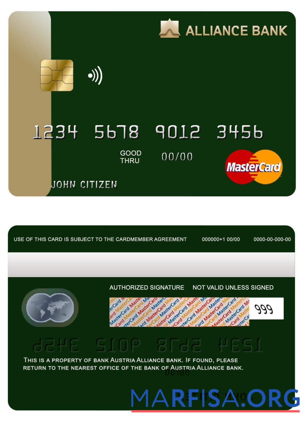 Downloadable Austria Alliance bank mastercard real example